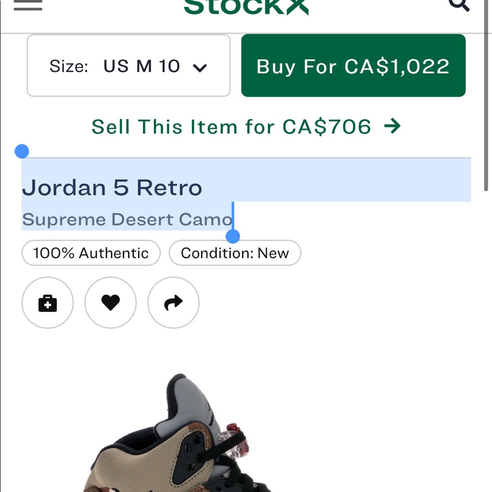 🥺2015 Jordan 5 Retro Supreme Desert Camo Men’s 10 - Picture 14 of 16